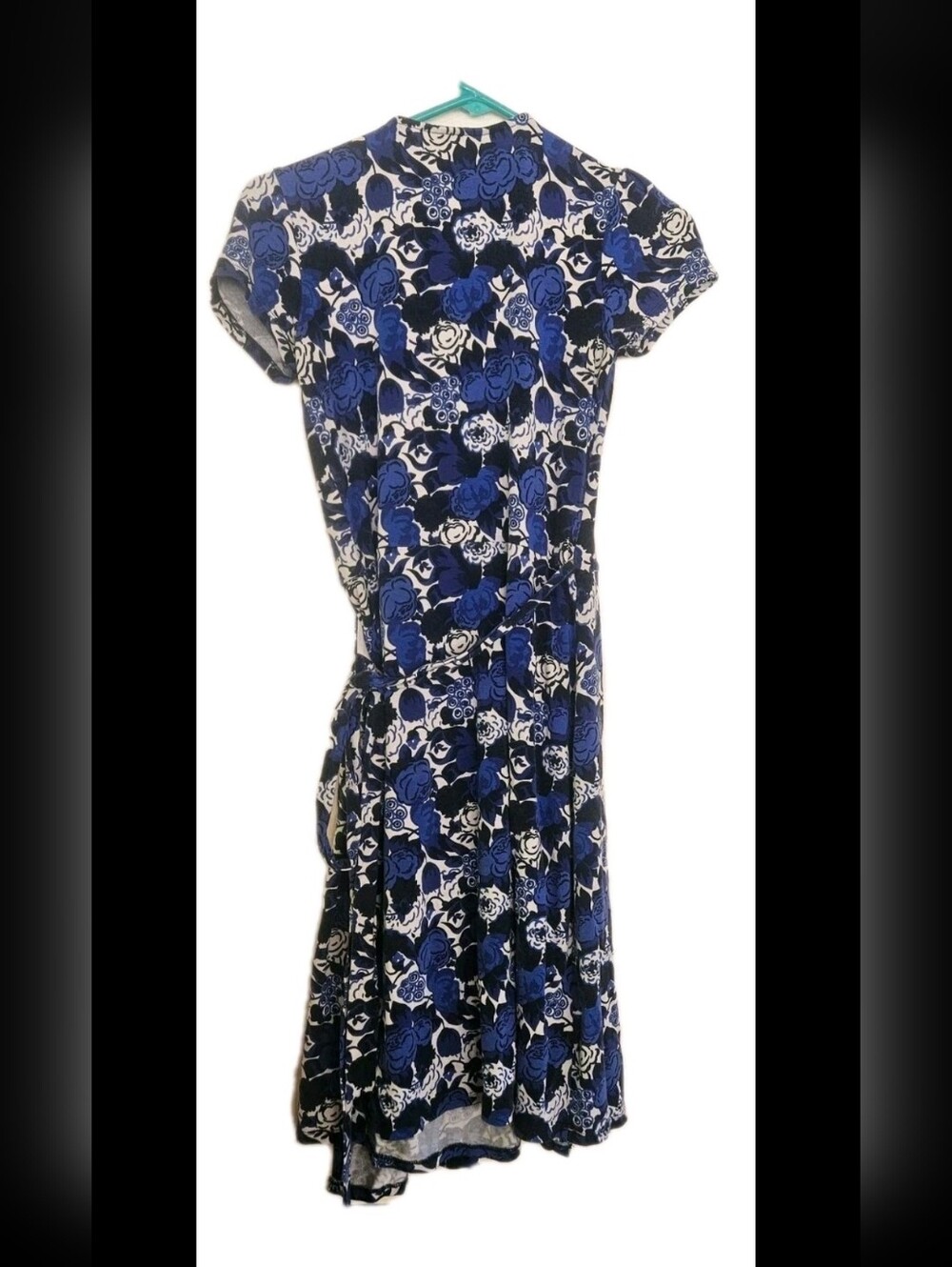 Boden Blue Floral Jersey Wrap Dress US 4R UK 8R Short Sleeve V-Neck Knee Length - Picture 3 of 5